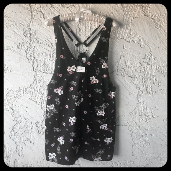 H&M Floral Overalls Dress with Single Pocket